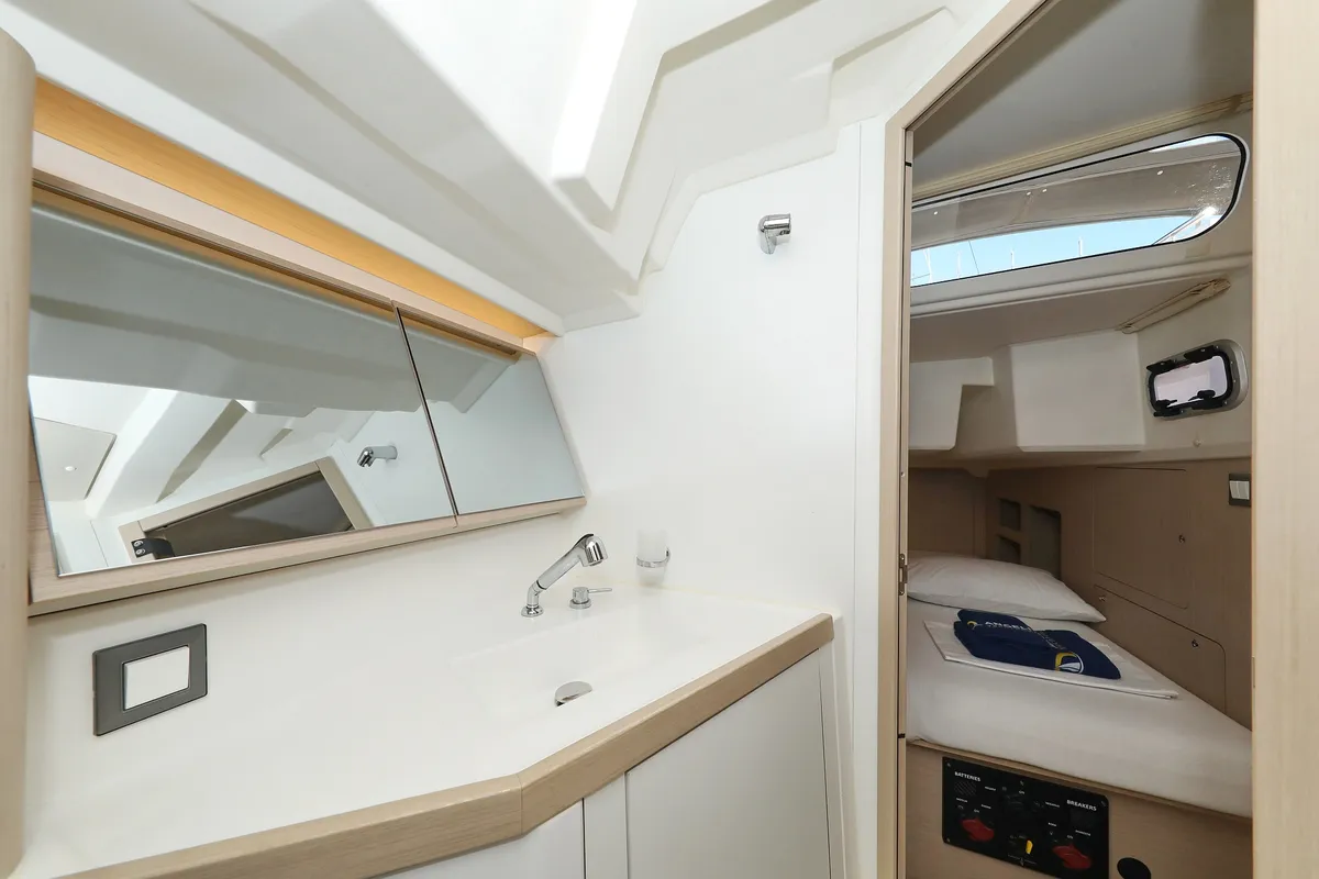 Head on Auf Kurs, a Beneteau Oceanis 46.1 sailboat at Grad Trogir, Croatia