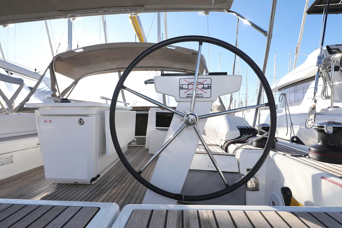 Cockpit of Auf Kurs, a Beneteau Oceanis 46.1 sailboat at Grad Trogir, Croatia