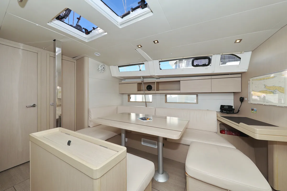 Salon of Auf Kurs, a Beneteau Oceanis 46.1 sailboat at Grad Trogir, Croatia
