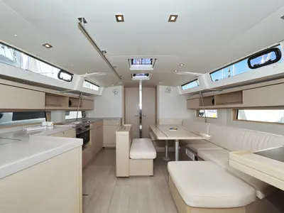 Salon of Auf Kurs, a Beneteau Oceanis 46.1 sailboat at Grad Trogir, Croatia
