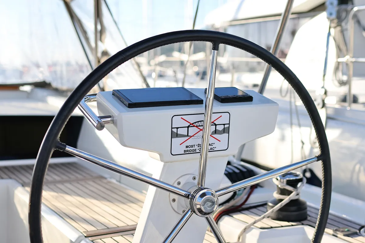 Cockpit of Auf Kurs, a Beneteau Oceanis 46.1 sailboat at Grad Trogir, Croatia