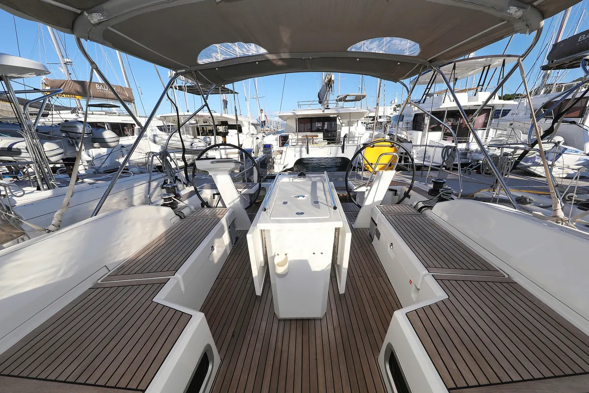 Cockpit of Auf Kurs, a Beneteau Oceanis 46.1 sailboat at Grad Trogir, Croatia