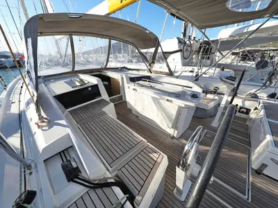 Deck of Auf Kurs, a Beneteau Oceanis 46.1 sailboat at Grad Trogir, Croatia