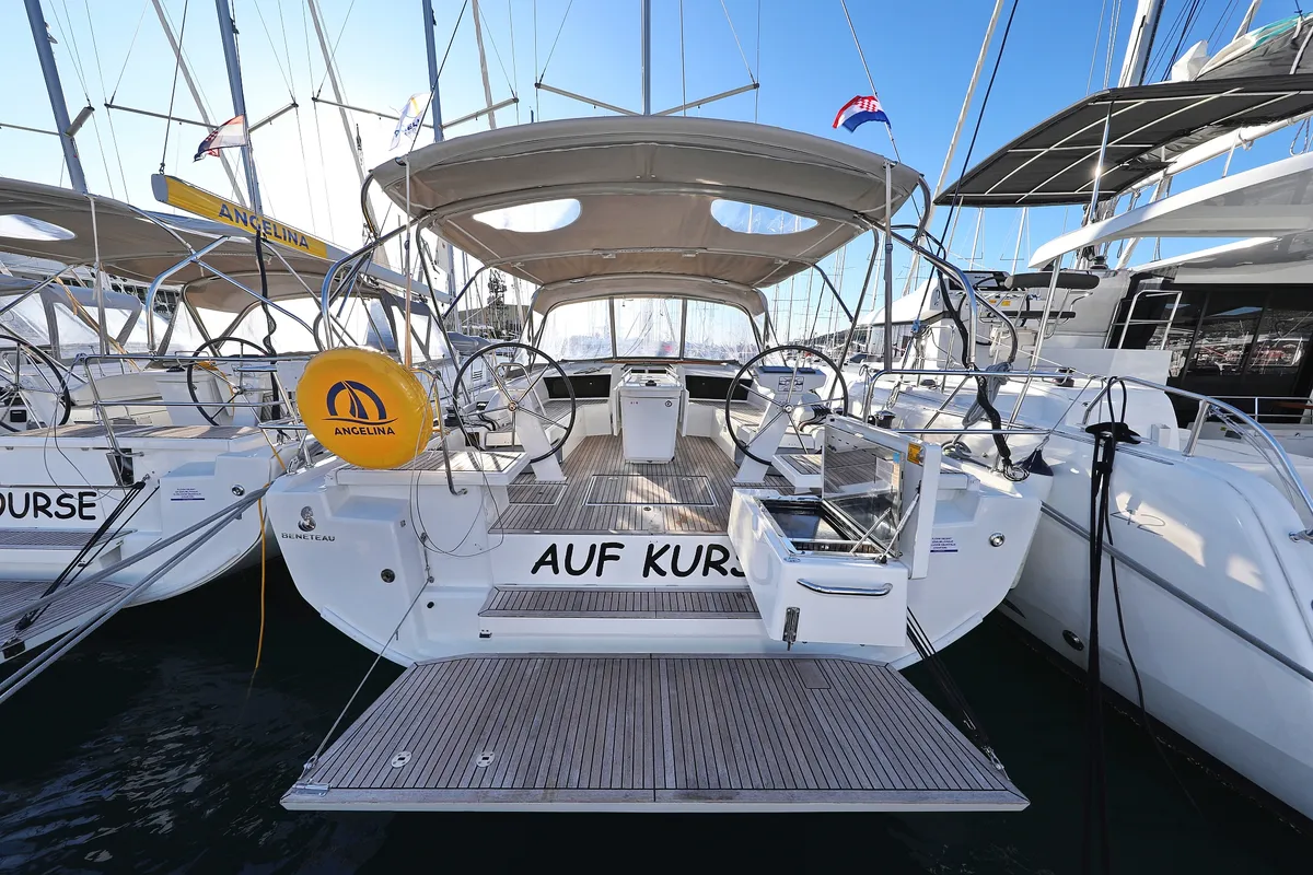 Exterior view of Auf Kurs, a Beneteau Oceanis 46.1 sailboat at Grad Trogir, Croatia