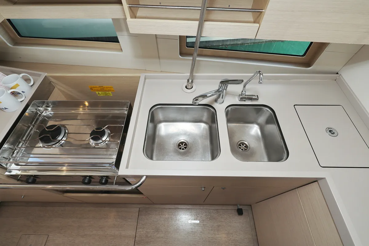Galley of Auf Kurs, a Beneteau Oceanis 46.1 sailboat at Grad Trogir, Croatia