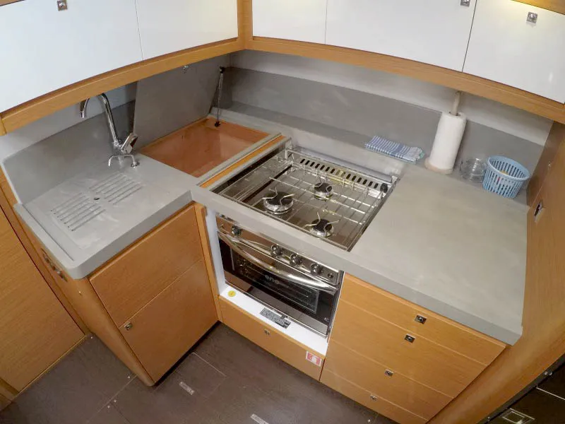 Galley of Adelante, a Dufour 470 sailboat at Grad Šibenik, Croatia