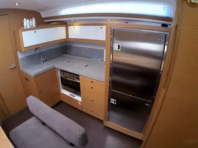 Galley of Adelante, a Dufour 470 sailboat at Grad Šibenik, Croatia