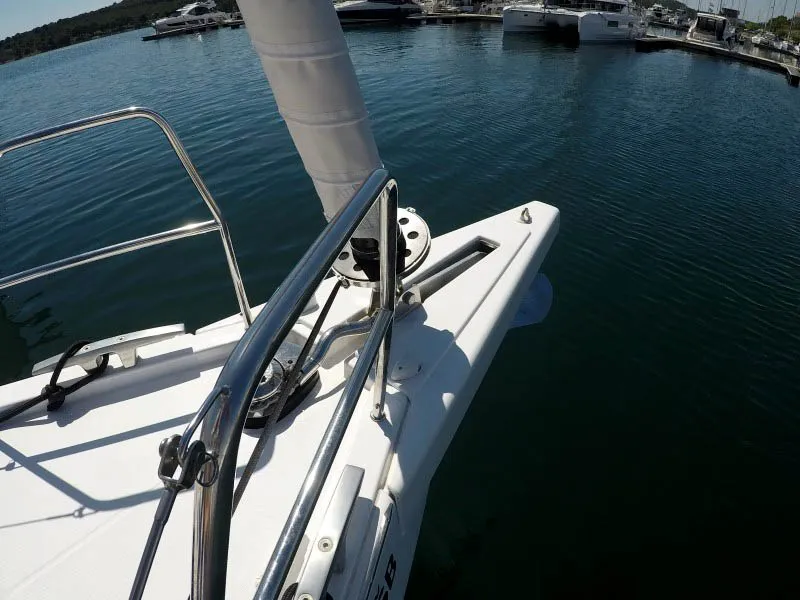 Deck of Adelante, a Dufour 470 sailboat at Grad Šibenik, Croatia