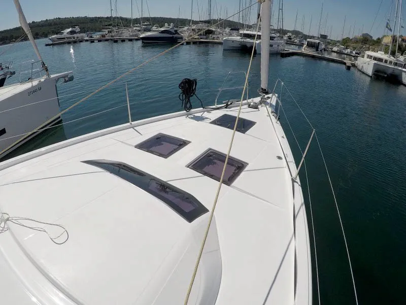 Deck of Adelante, a Dufour 470 sailboat at Grad Šibenik, Croatia