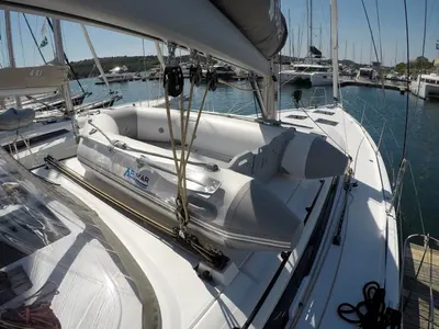 Deck of Adelante, a Dufour 470 sailboat at Grad Šibenik, Croatia