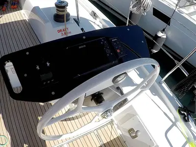 Cockpit of Adelante, a Dufour 470 sailboat at Grad Šibenik, Croatia