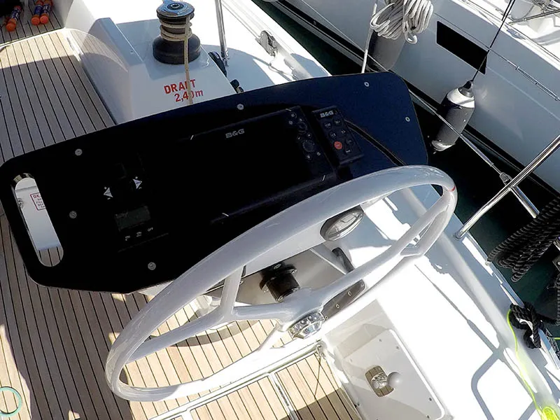 Cockpit of Adelante, a Dufour 470 sailboat at Grad Šibenik, Croatia