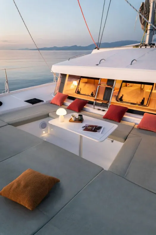 Deck of Free Wheeler, a Bali Catsmart catamaran at Procida, Italy