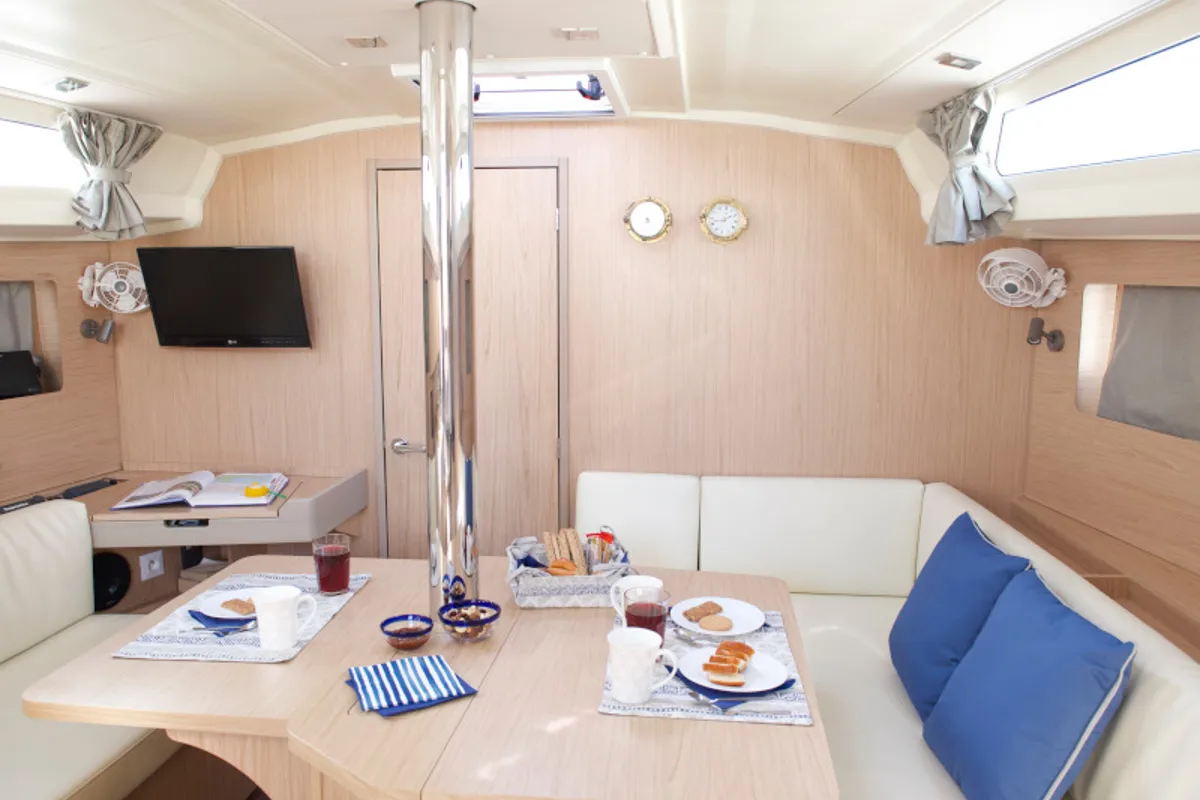 Cockpit of Felice, a Beneteau Oceanis 41.1 sailboat at Athens, Greece