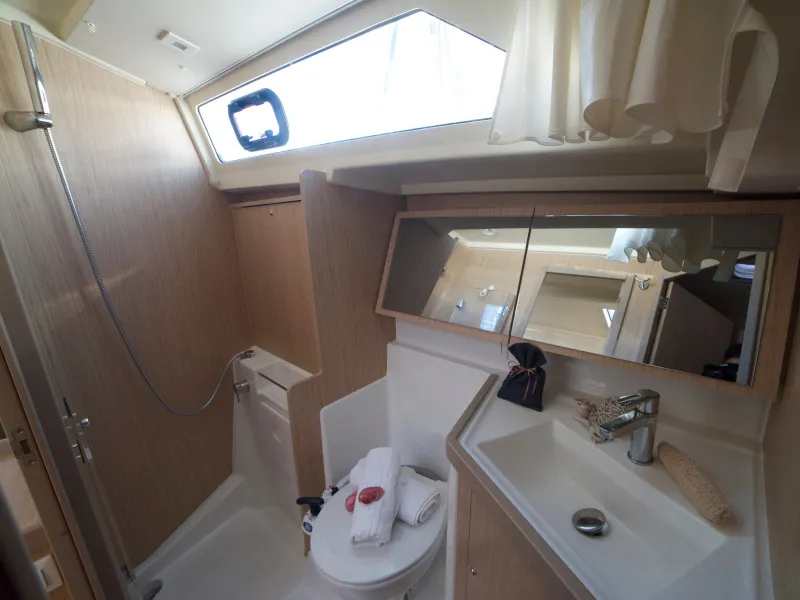 Exterior view of Felice, a Beneteau Oceanis 41.1 sailboat at Athens, Greece