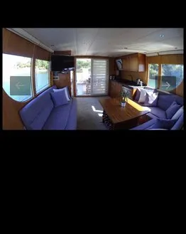Salon of Atil, a Tuzla motor yacht at Marmaris, Turkey