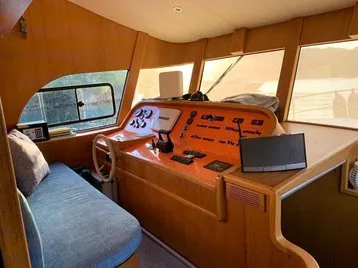 Cockpit of Atil, a Tuzla motor yacht at Marmaris, Turkey