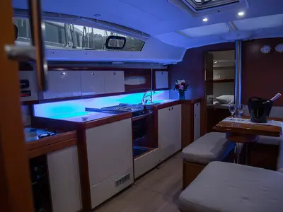 Galley of Marco Polo, a Beneteau Oceanis 40 sailboat at Skradin, Croatia