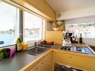 Galley of White Pearl, a Lagoon 39 catamaran at Grad Šibenik, Croatia