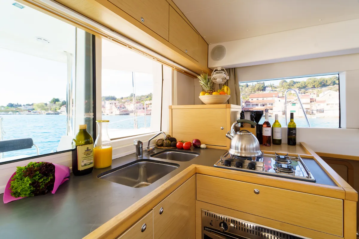 Galley of White Pearl, a Lagoon 39 catamaran at Grad Šibenik, Croatia