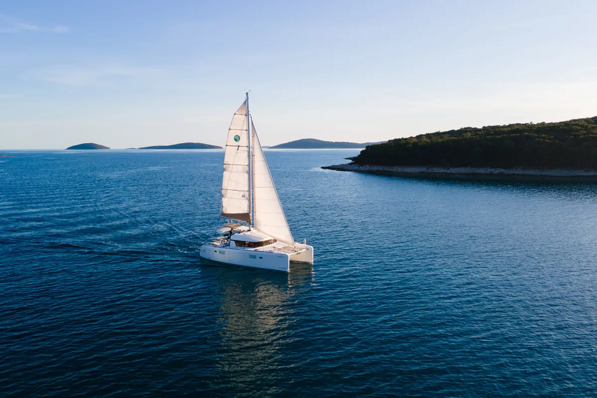 Exterior view of White Pearl, a Lagoon 39 catamaran at Grad Šibenik, Croatia