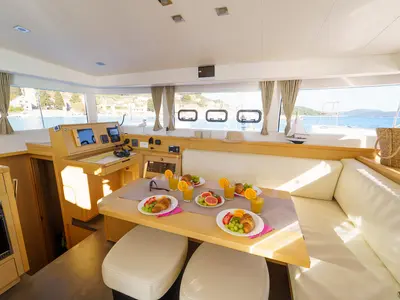 Salon of White Pearl, a Lagoon 39 catamaran at Grad Šibenik, Croatia