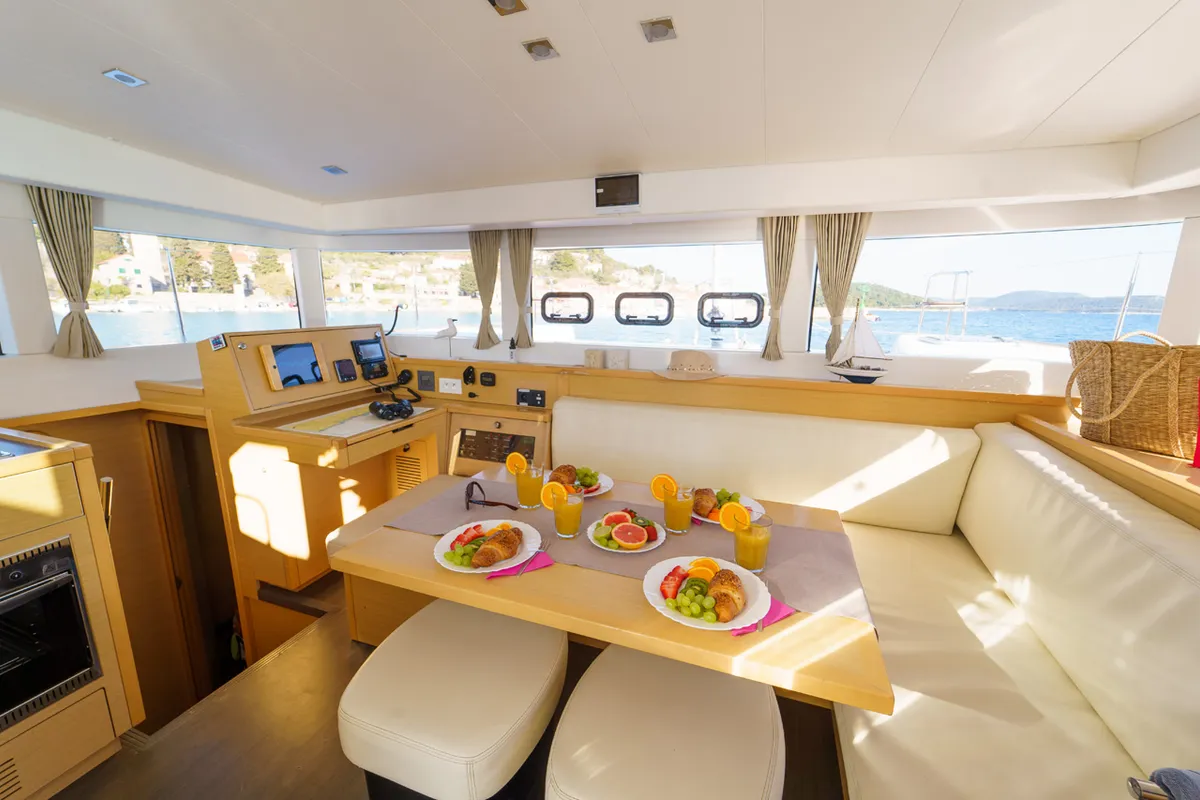 Salon of White Pearl, a Lagoon 39 catamaran at Grad Šibenik, Croatia