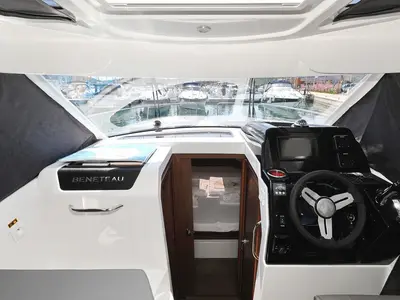 Cockpit of Lolo, a Beneteau Antares 9 OB motorboat at Pirovac, Croatia