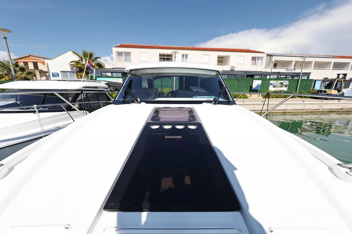 Deck of Lolo, a Beneteau Antares 9 OB motorboat at Pirovac, Croatia