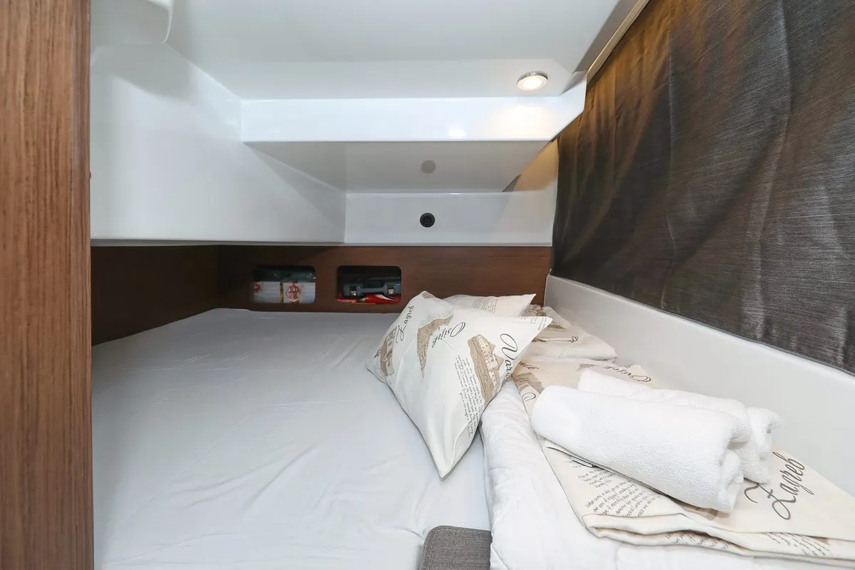 Cabin on Lolo, a Beneteau Antares 9 OB motorboat at Pirovac, Croatia