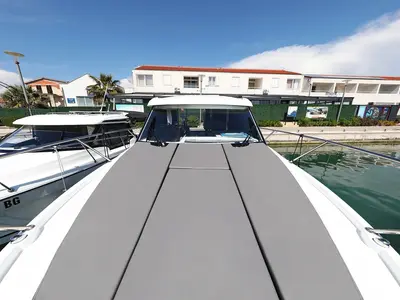Deck of Lolo, a Beneteau Antares 9 OB motorboat at Pirovac, Croatia