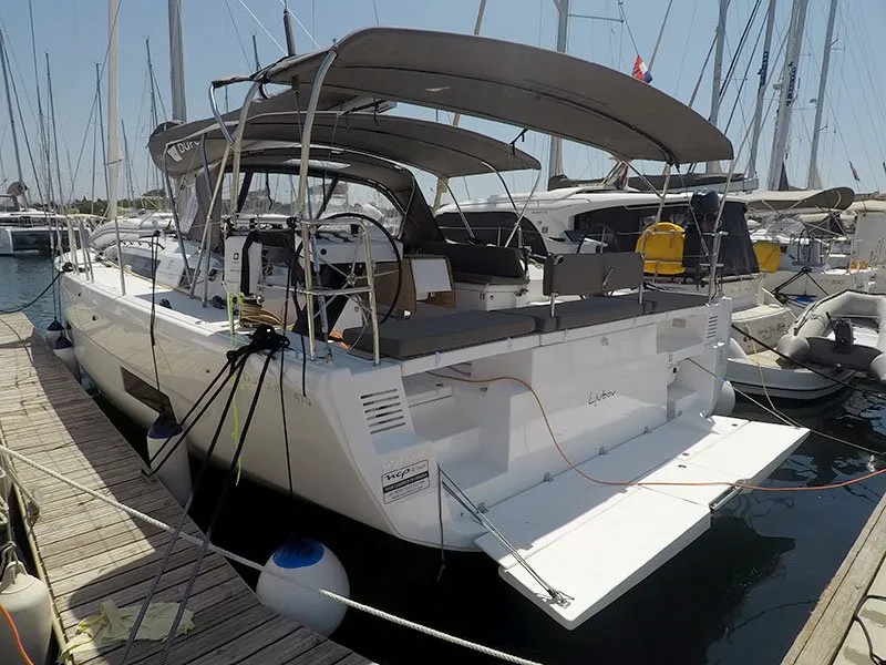 Exterior view of Ljubov, a Dufour 470 sailboat at Grad Šibenik, Croatia