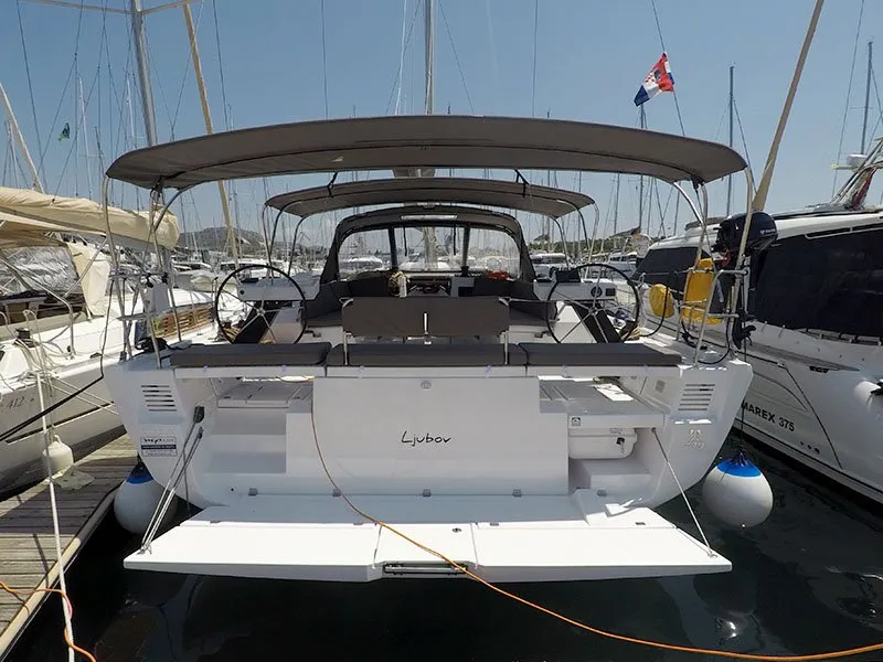 Exterior view of Ljubov, a Dufour 470 sailboat at Grad Šibenik, Croatia