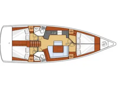 Cockpit of Ayther, a Beneteau Oceanis 45 sailboat at Salerno, Italy