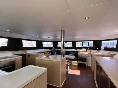 Salon of Stella, a Dufour Catamaran 48 catamaran at Olbia, Italy
