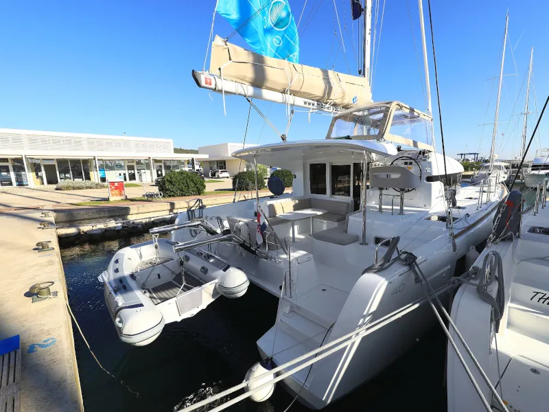 Exterior view of Gimme Kiss, a Lagoon 40 catamaran at Općina Sukošan, Croatia