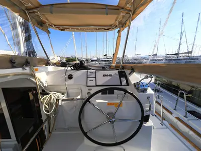 Cockpit of Gimme Kiss, a Lagoon 40 catamaran at Općina Sukošan, Croatia