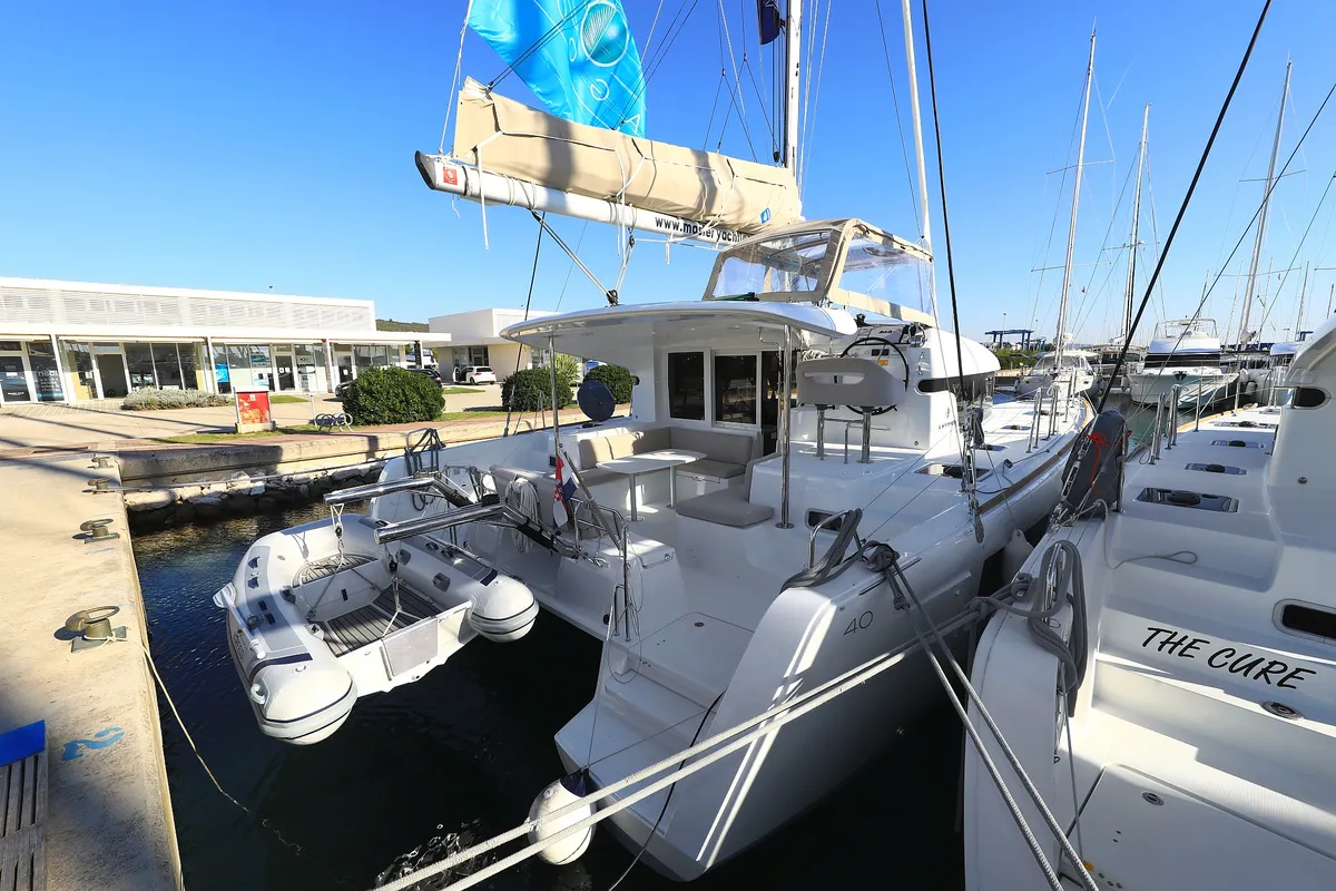 Exterior view of Gimme Kiss, a Lagoon 40 catamaran at Općina Sukošan, Croatia
