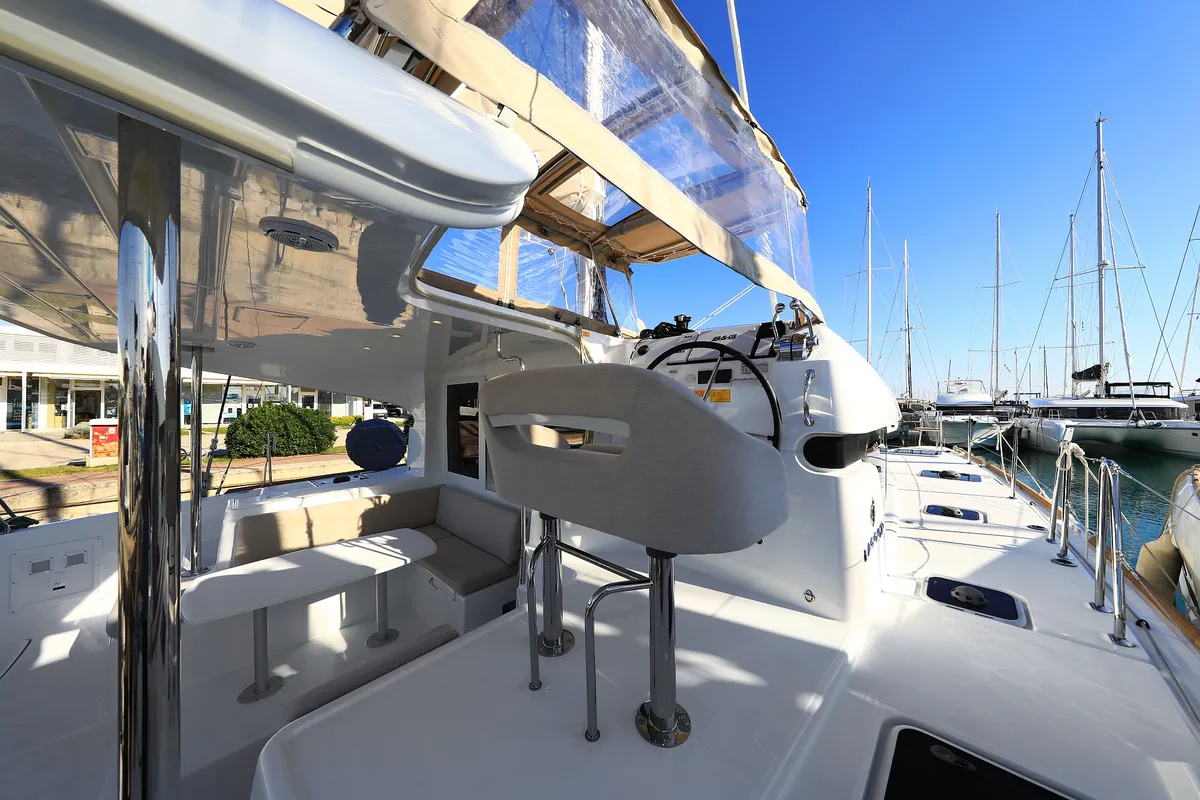 Cockpit of Gimme Kiss, a Lagoon 40 catamaran at Općina Sukošan, Croatia