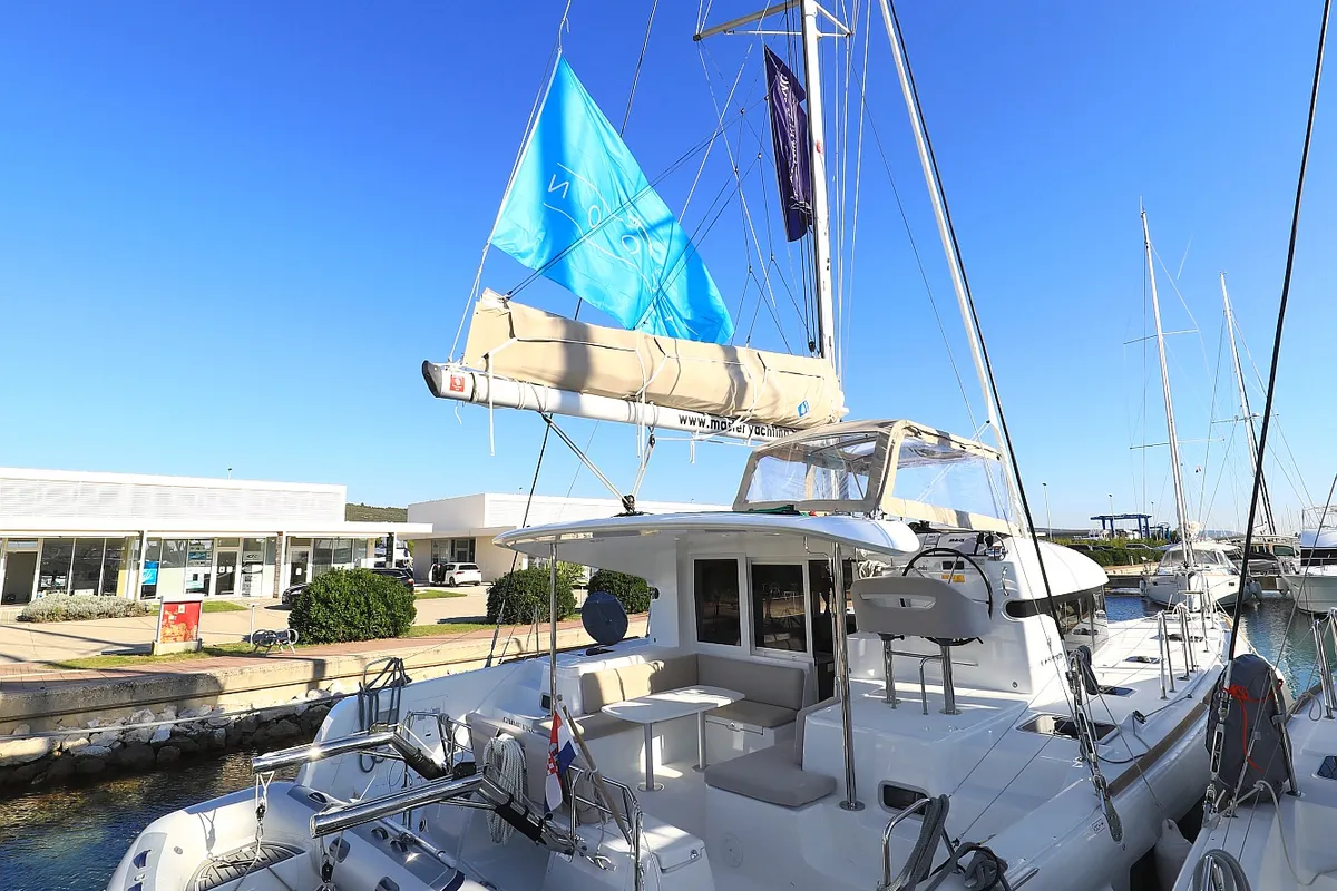 Exterior view of Gimme Kiss, a Lagoon 40 catamaran at Općina Sukošan, Croatia