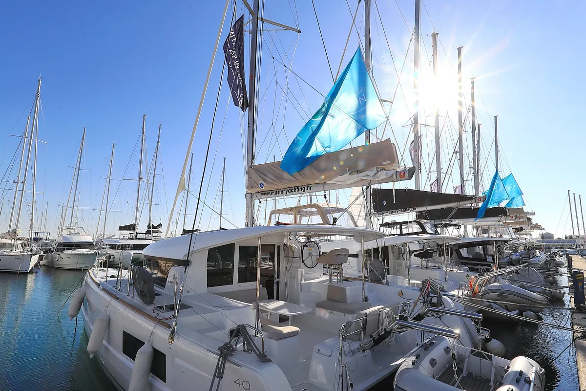 Exterior view of Gimme Kiss, a Lagoon 40 catamaran at Općina Sukošan, Croatia