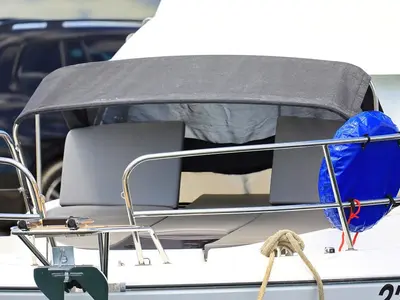 Deck of Solis, a Beneteau Antares 11 Fly OB motorboat at Grad Biograd na Moru, Croatia