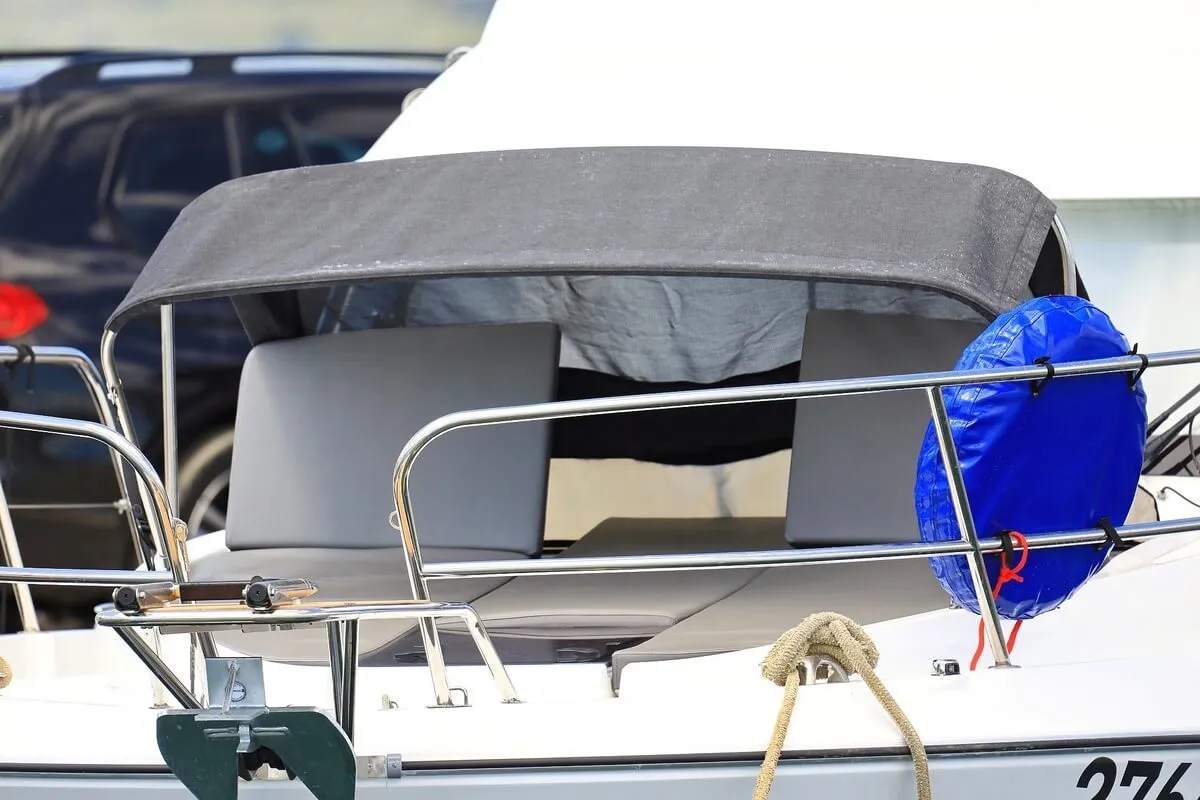 Deck of Solis, a Beneteau Antares 11 Fly OB motorboat at Grad Biograd na Moru, Croatia