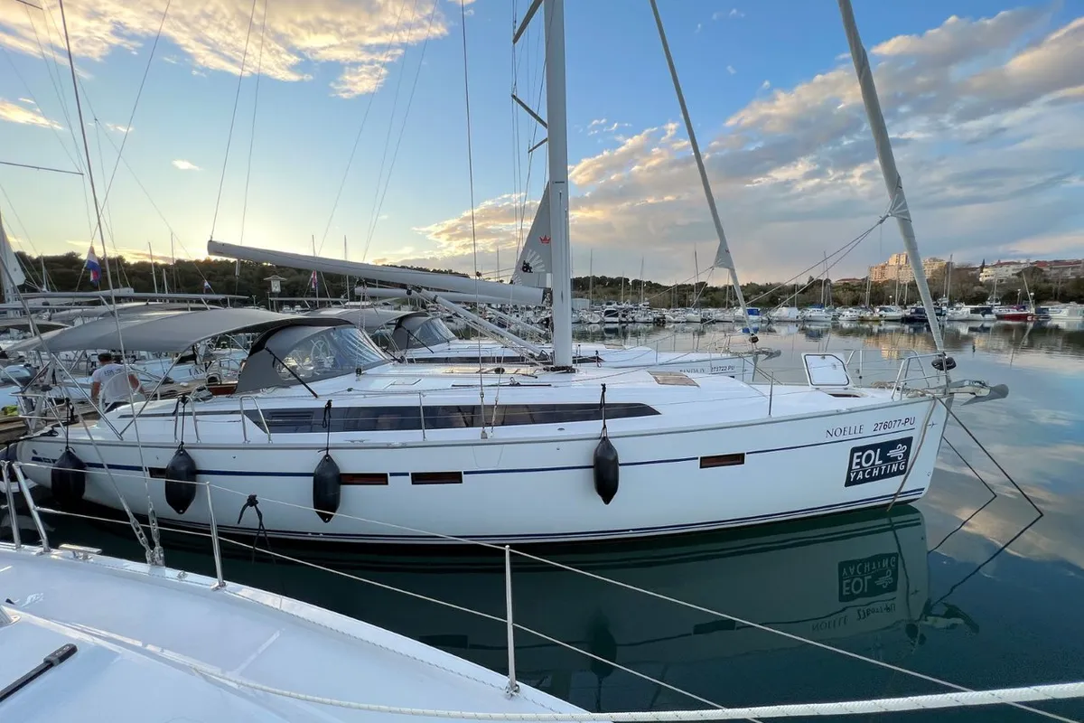 Exterior view of Noelle, a Bavaria Cruiser 46 sailboat at Grad Pula, Croatia