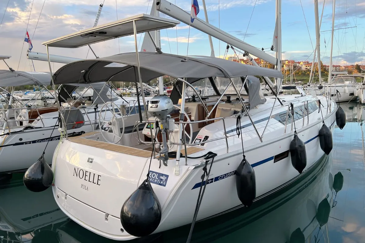 Deck of Noelle, a Bavaria Cruiser 46 sailboat at Grad Pula, Croatia