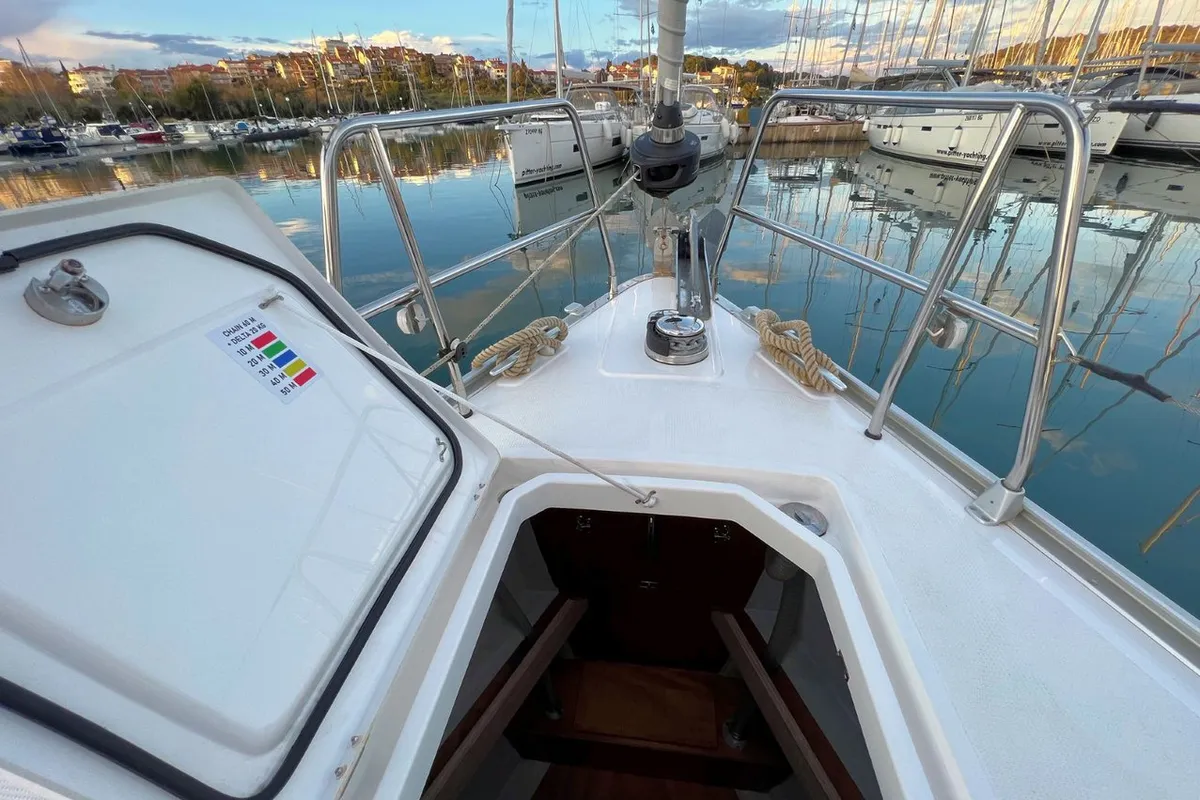 Deck of Noelle, a Bavaria Cruiser 46 sailboat at Grad Pula, Croatia