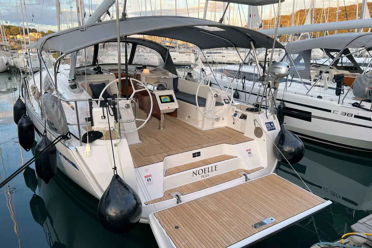 Deck of Noelle, a Bavaria Cruiser 46 sailboat at Grad Pula, Croatia