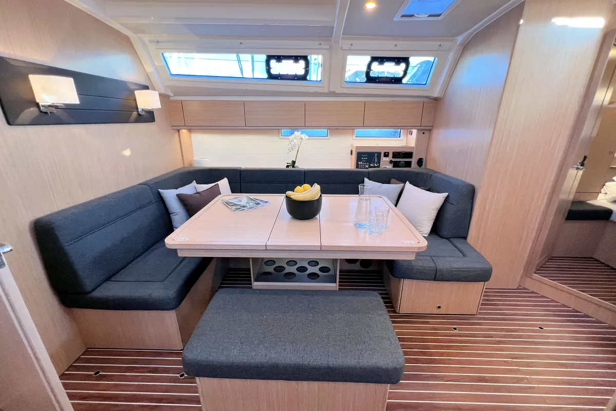 Exterior view of Noelle, a Bavaria Cruiser 46 sailboat at Grad Pula, Croatia