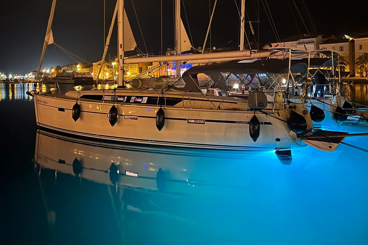Deck of Noelle, a Bavaria Cruiser 46 sailboat at Grad Pula, Croatia
