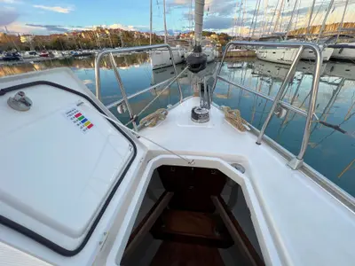 Deck of Noelle, a Bavaria Cruiser 46 sailboat at Grad Pula, Croatia